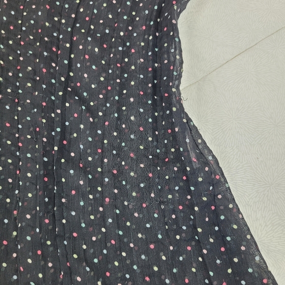 Croft & Barrow sheer black 3/4 sleeve button up colored polka dots whimsigoth M - Picture 9 of 13